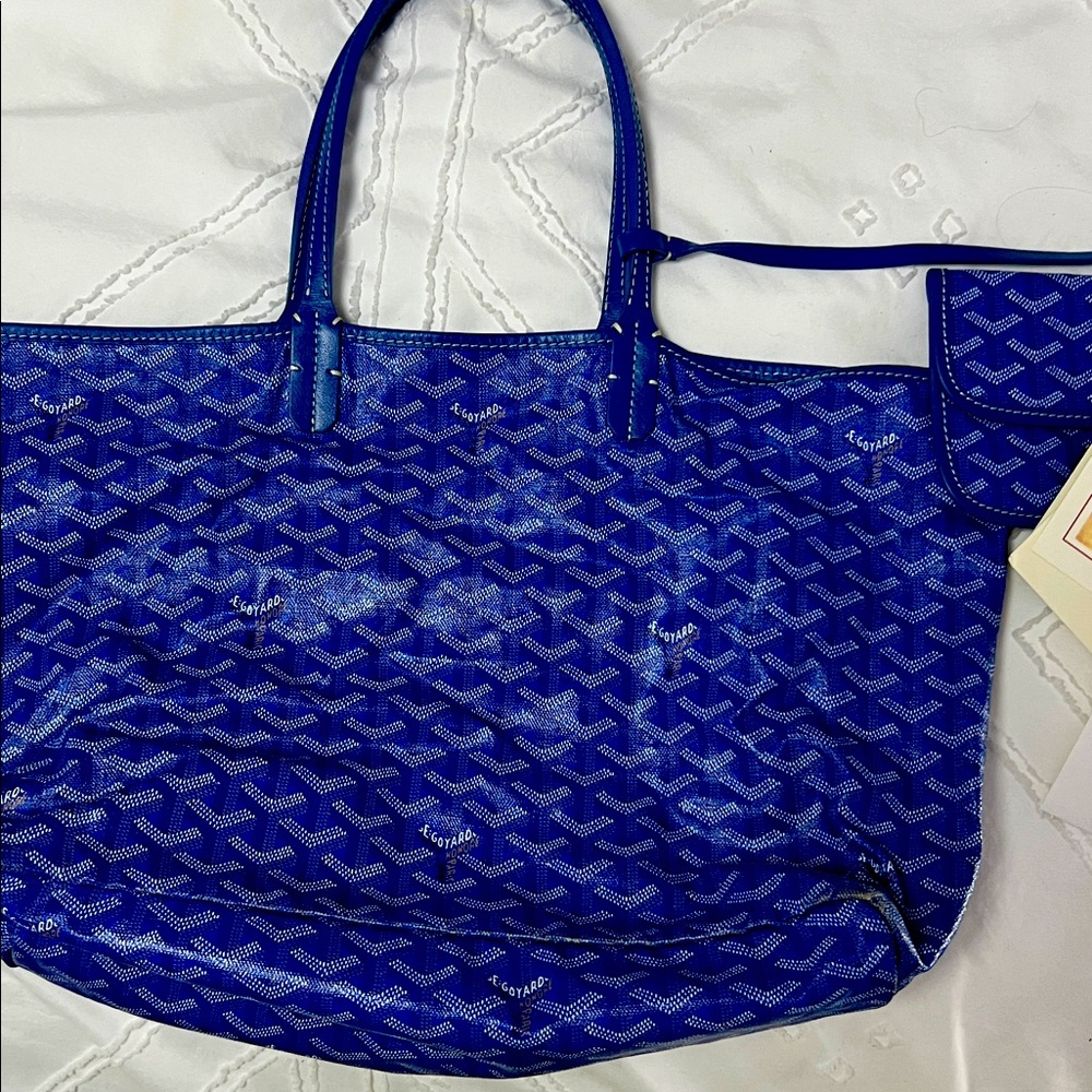 USED Goyard Blue Saint Louis Tote PM with Matching Pouch